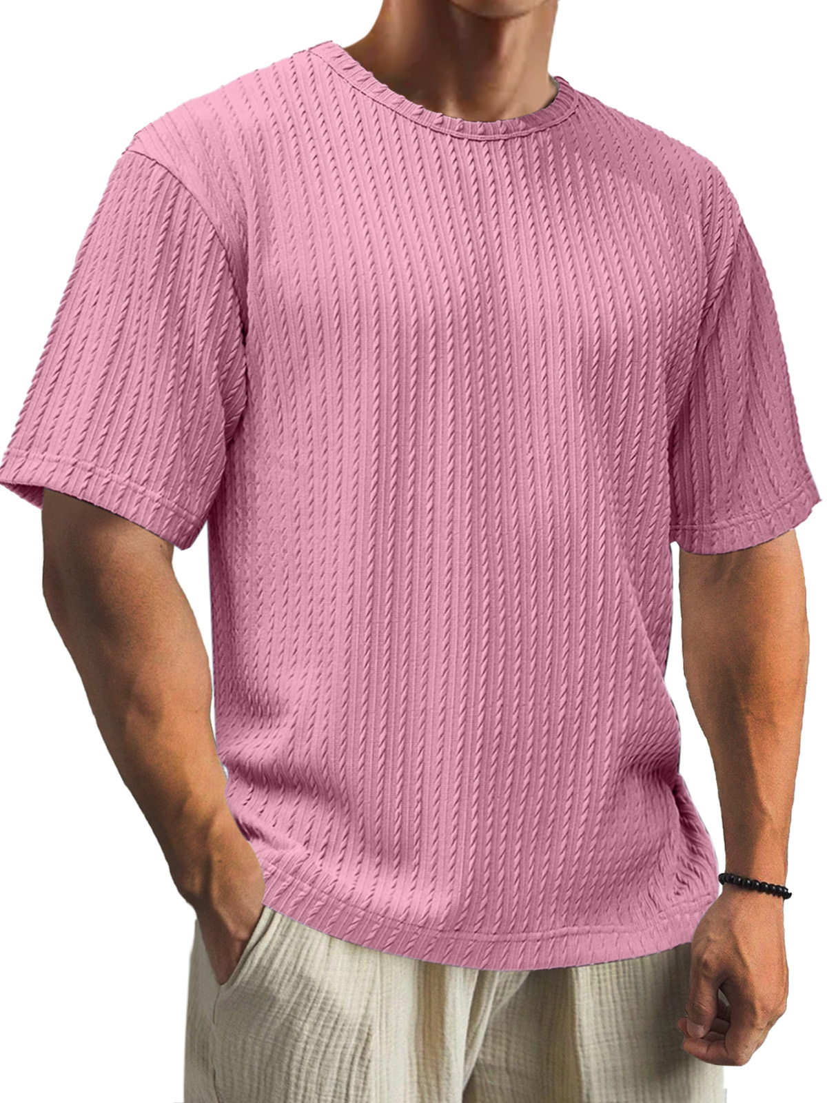 Men's Casual Daily Cotton Jacquard Texture Short Sleeve T-shirt