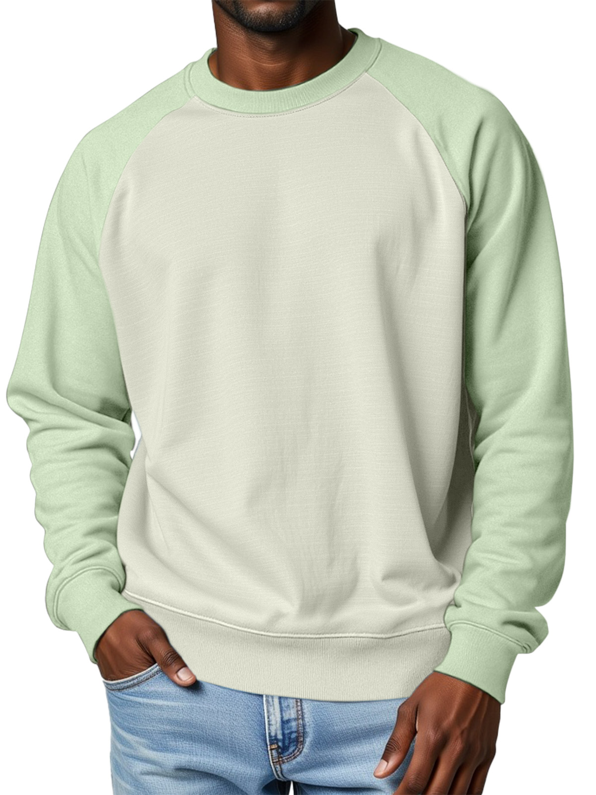 Men's 360g Cotton Solid Color Casual Raglan Round Neck Long-sleeved Sweatshirt