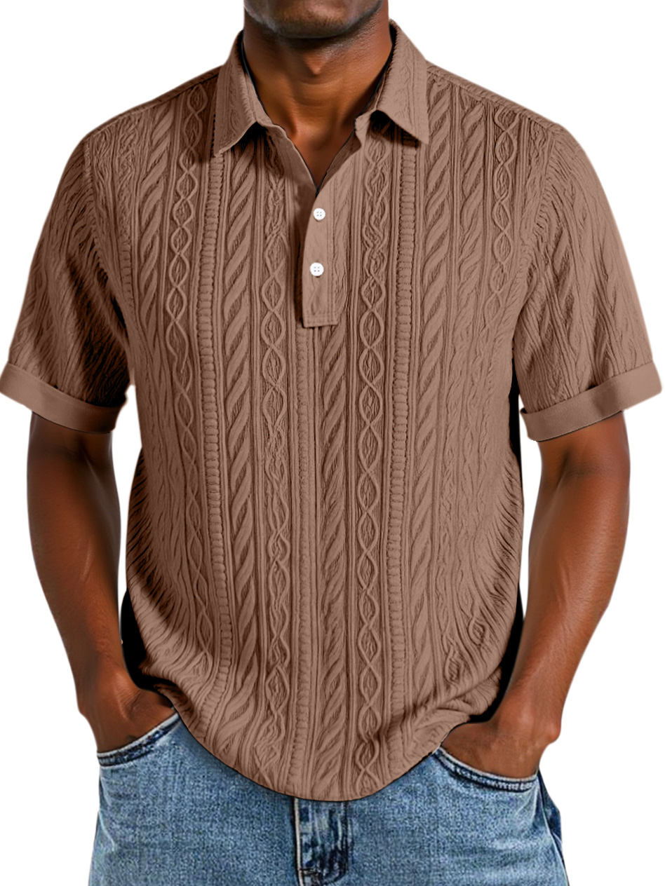 Men's Comfortable Solid Color Textured Short-sleeved Lapel Polo Shirt