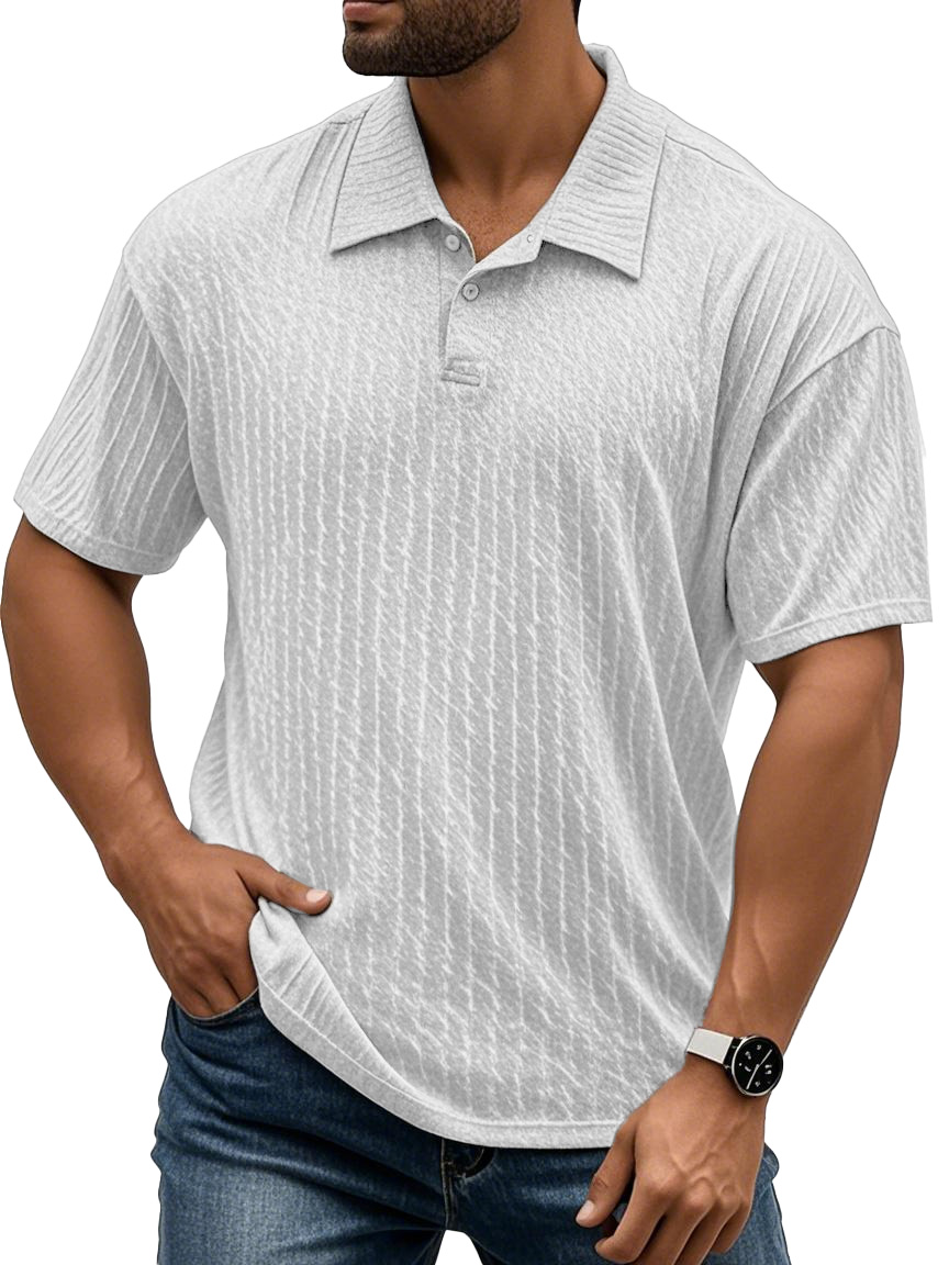 Men's Fashion Casual Textured Fabric Short-sleeved Polo Shirt