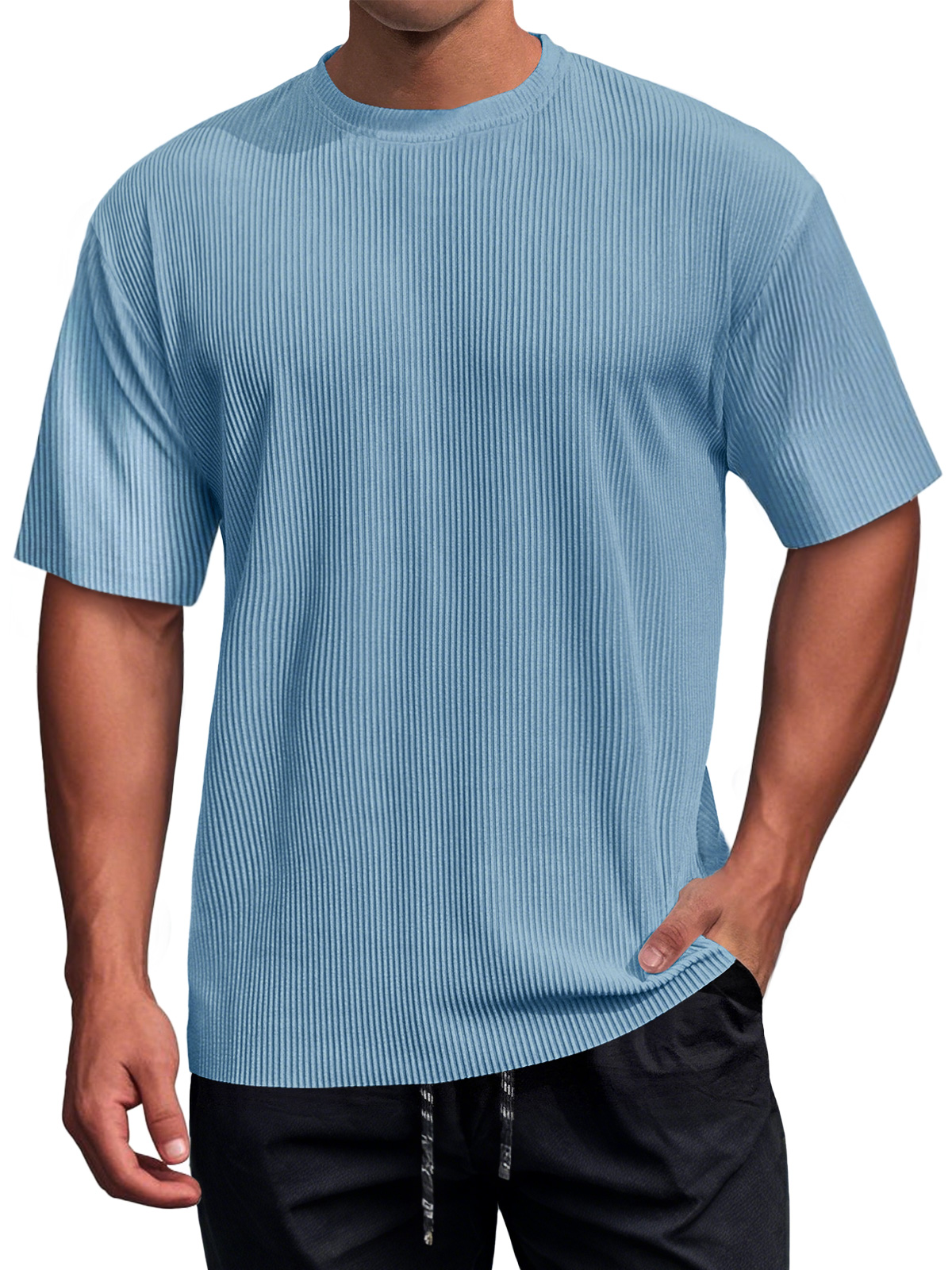 Men's Daily Round Neck Ribbed Texture Casual Short-sleeved T-shirt