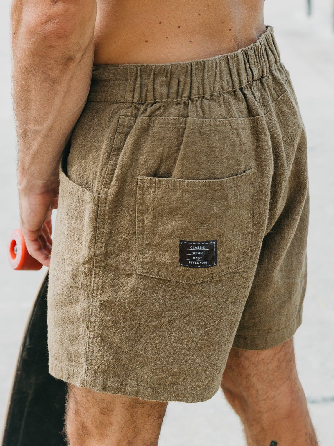 Men's Casual Breathable Linen Embroidered Logo Loose-fitting Vacation Shorts