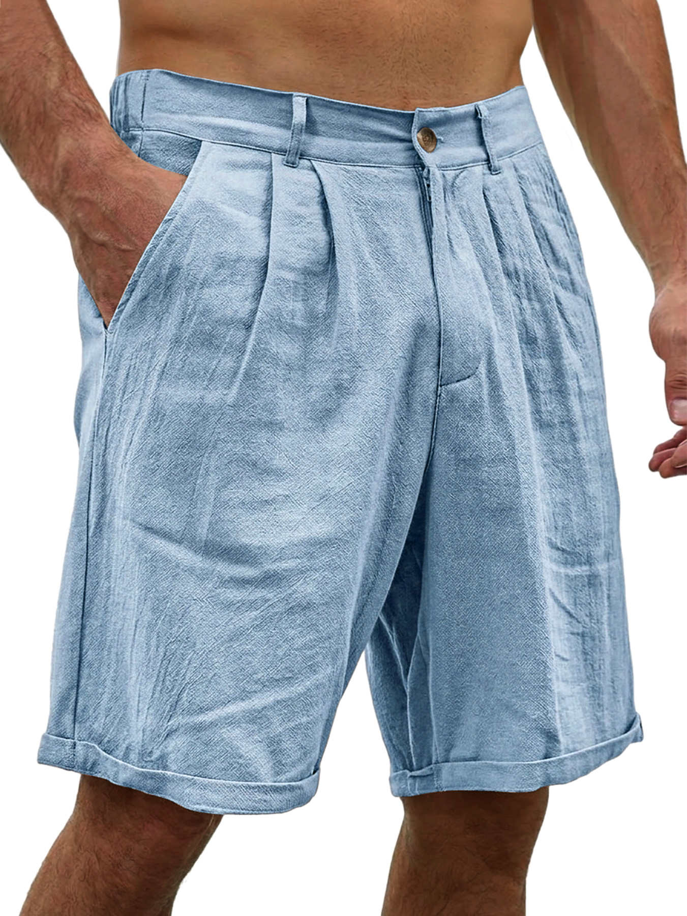 Men's Basic Cotton And Linen Button Casual Comfortable Shorts