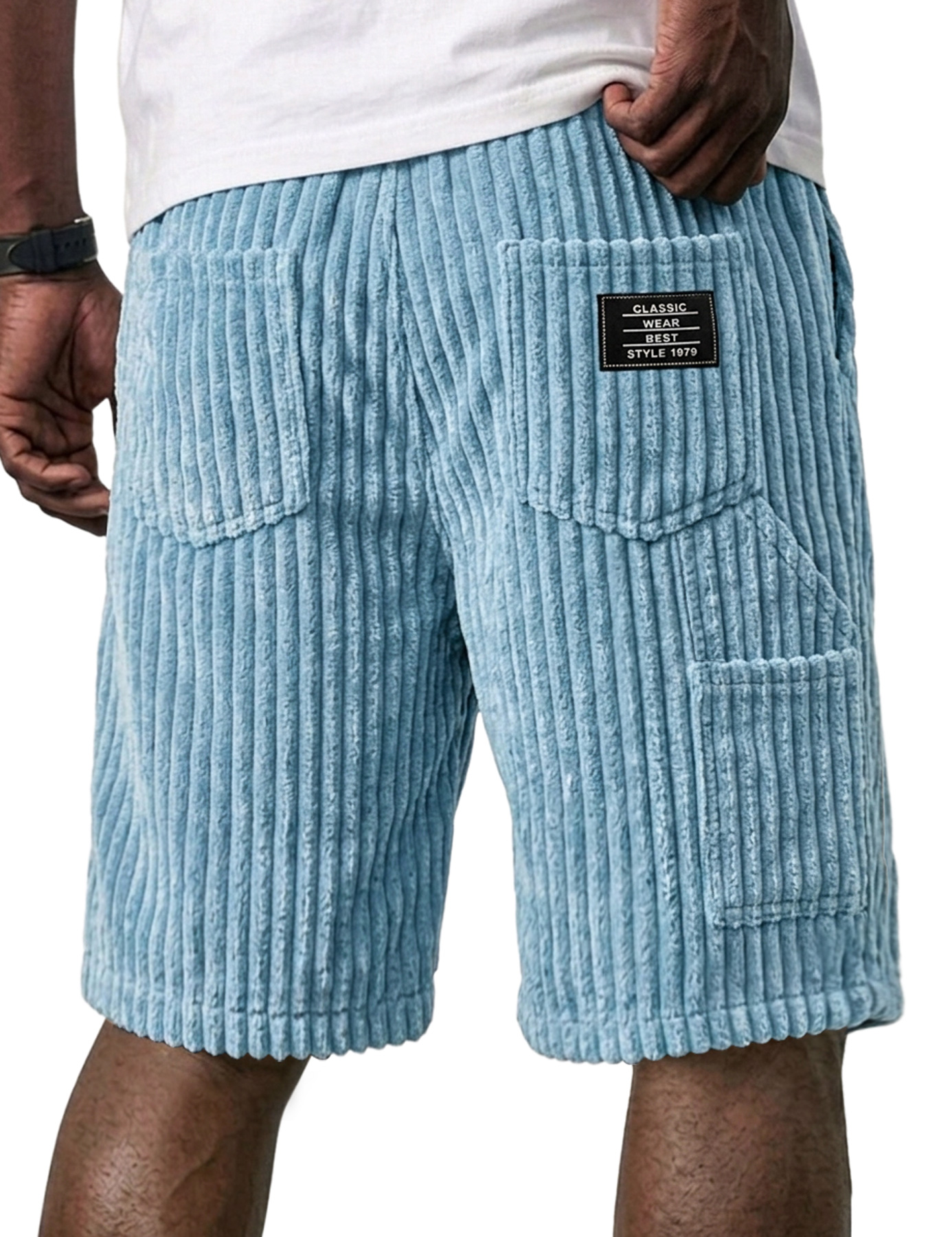 Men's Retro Corduroy Multi-Pocket Embroidered Logo Casual Work Shorts
