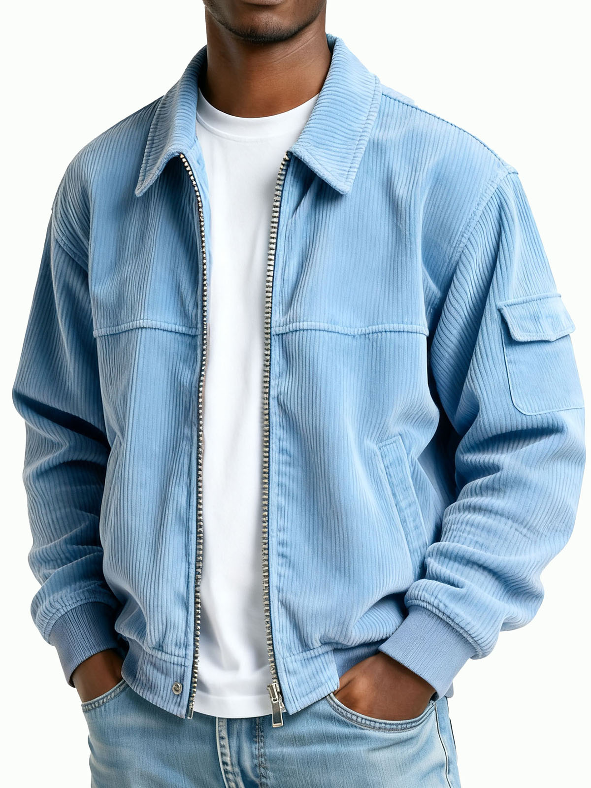 Men's Wear Retro Pit Strip Fabric Long-sleeved Flight Suit Pocket Coat