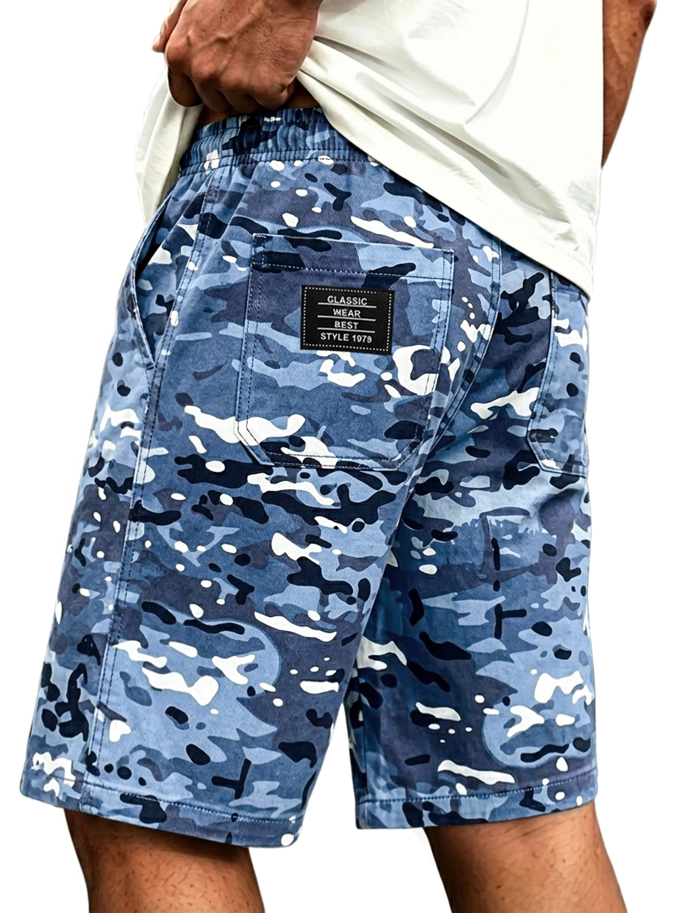 Men's Casual Camouflage Multi-Pocket Embroidered Logo Cargo Shorts