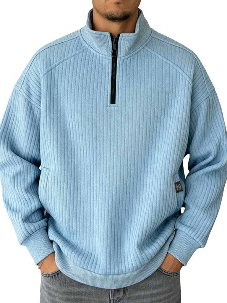 Men's Fashionable Casual Drop-Shoulder Patchwork Stand Collar Sweatshirt