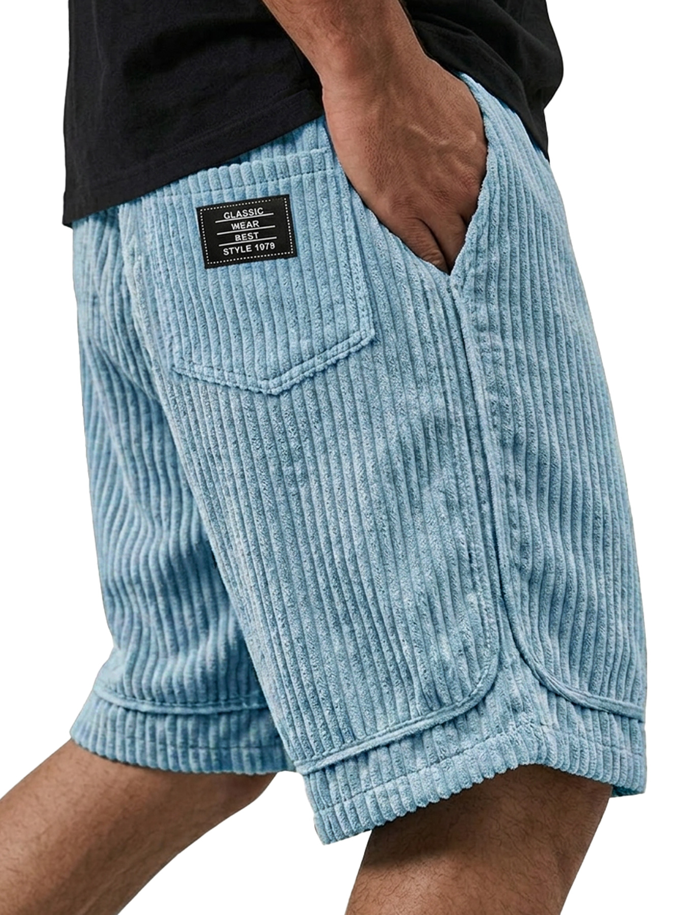 Men's Retro Corduroy Embroidered Logo Casual Loose Shorts