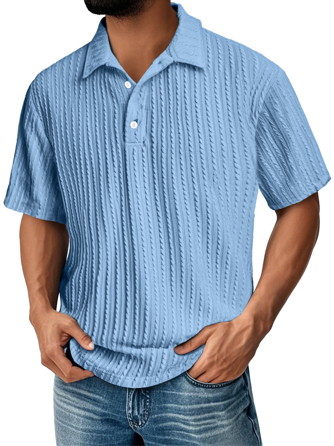 Men's Daily Lapel Jacquard Texture Casual Solid Color Short-sleeved Polo Shirt