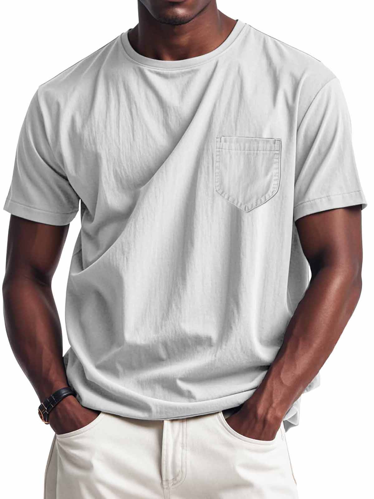 Men's Fashion Retro Casual Round Neck Pocket Long Sleeve T-Shirt