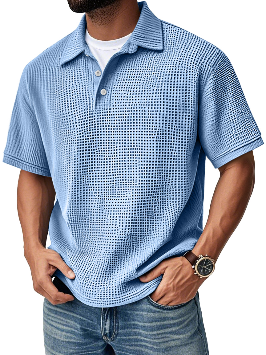 Men's Fashion Daily Waffle Lapel Casual Short Sleeve POLO Shirt