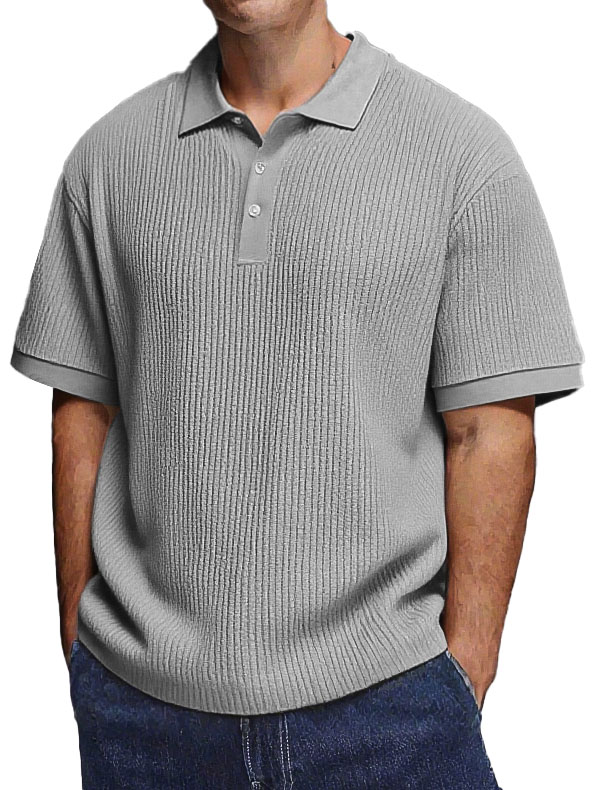 Men's Fashion Daily Textured Fabric Loose Pocket Lapel Polo Shirt