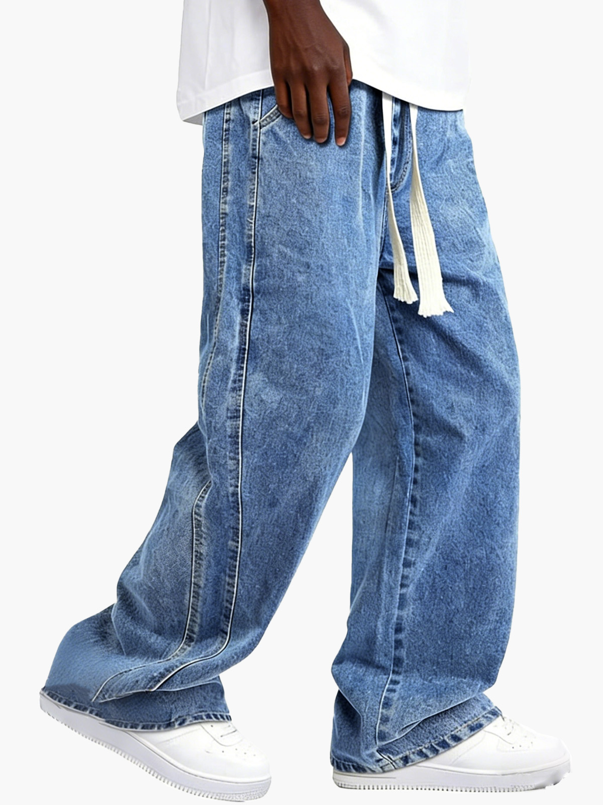 Men's Retro Distressed Elastic Waist Drawstring Loose Pocket Pants