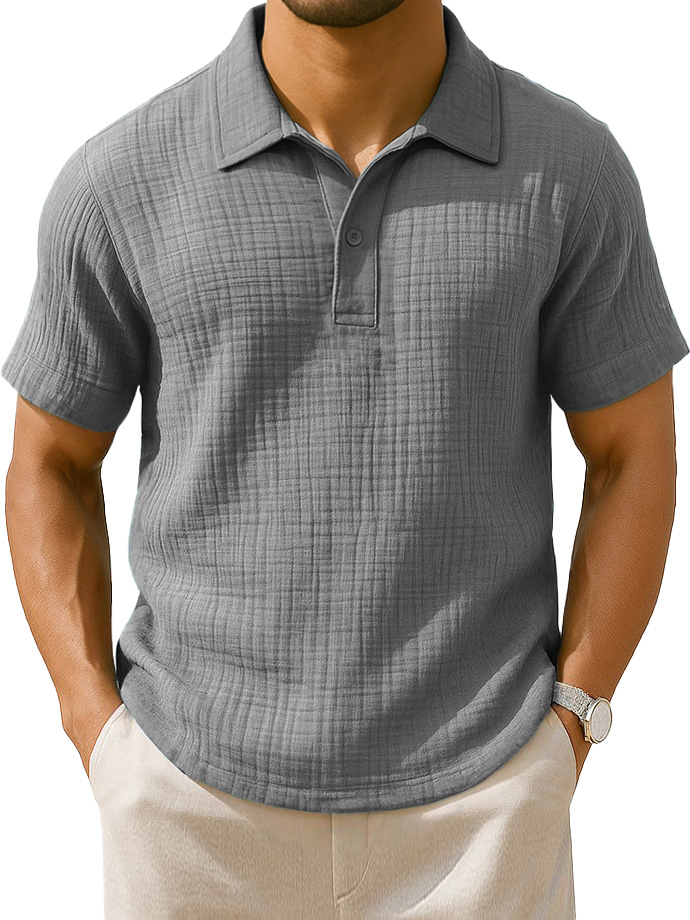 Men's Clothing Fashionable Casual Jacquard Pleated Fabric Lapel Short-sleeved Loose Polo Shirt