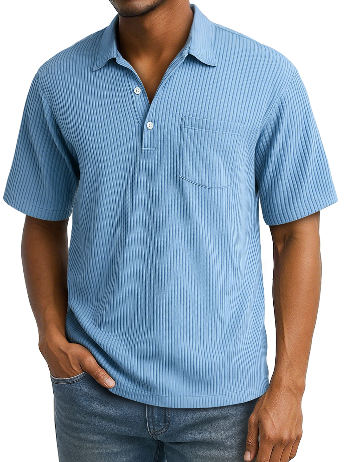Men's Daily Lapel Pocket Ribbed Short-sleeved Polo Shirt