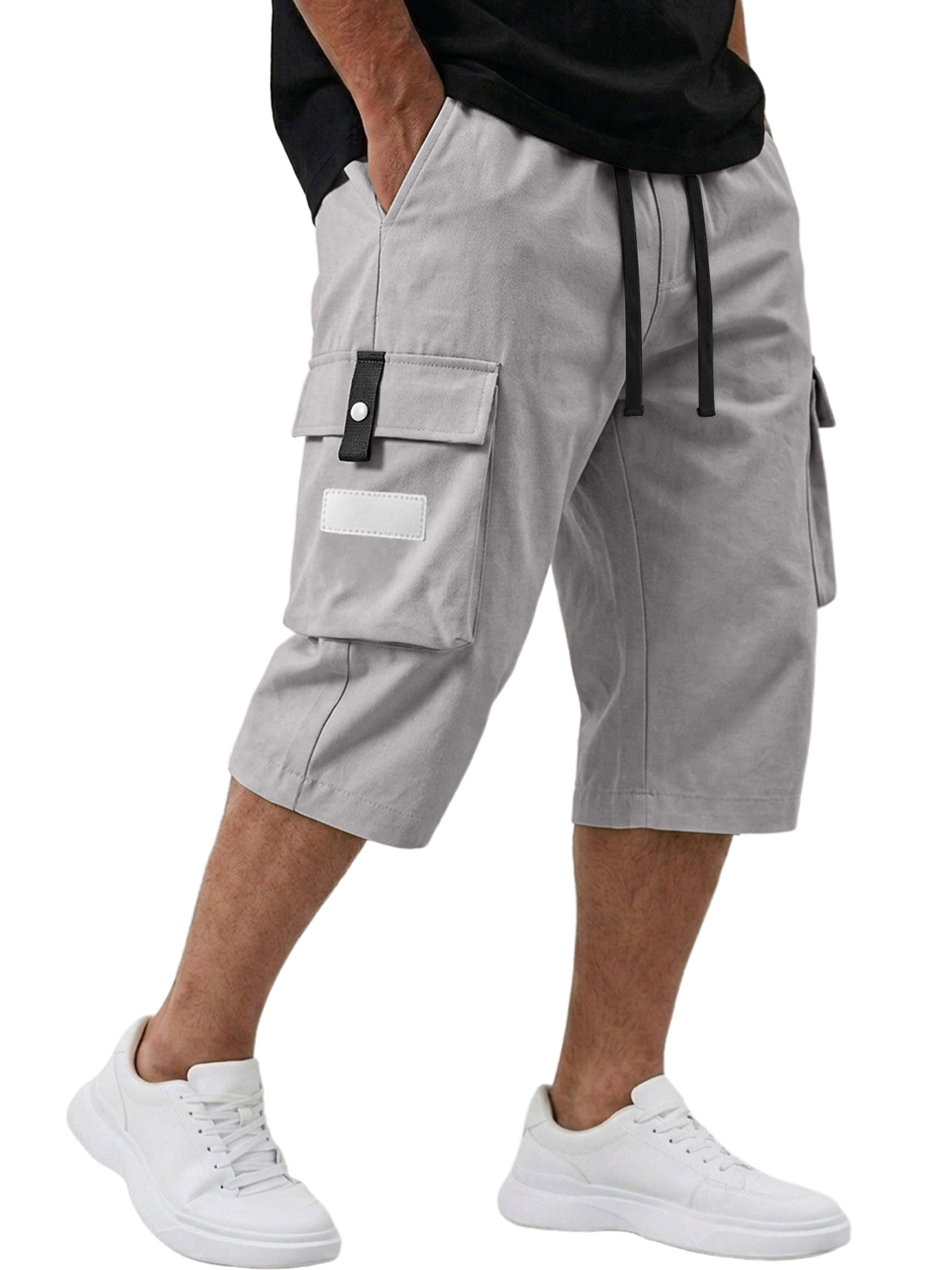 Men's Casual Multi-pocket Embroidered Logo Capri Cargo Shorts