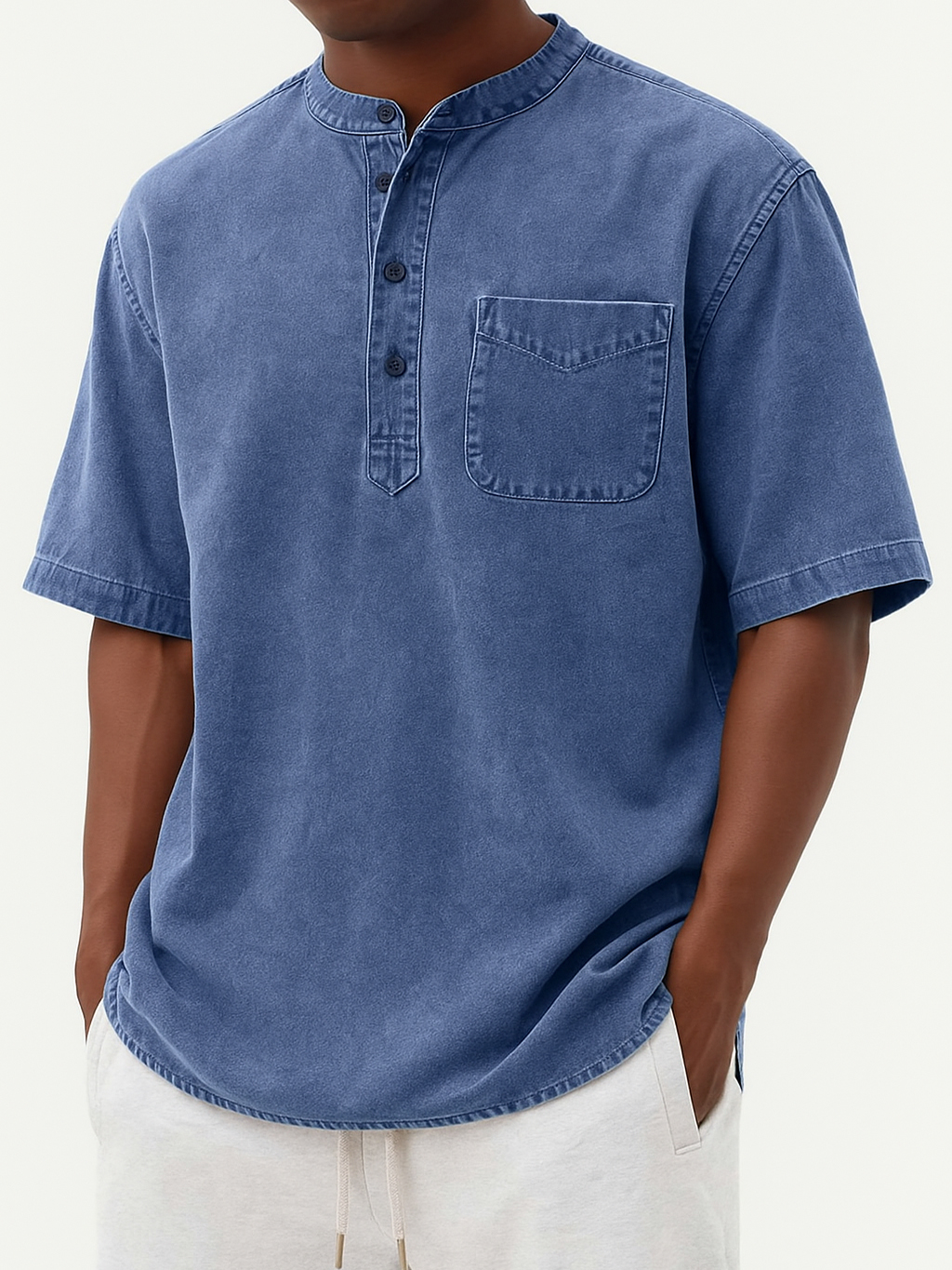 Men's Stylish Washed And Distressed Retro Casual Pocket Short-sleeved Shirt
