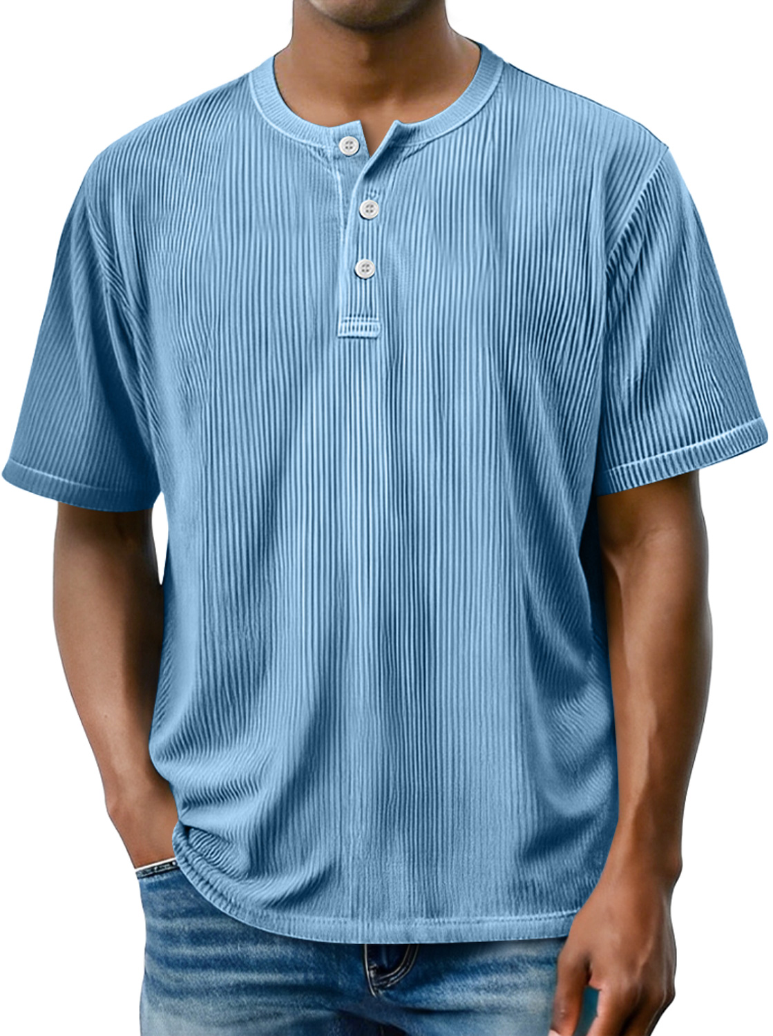 Men's Daily Striped Casual Comfort Short Sleeve Henley Shirt