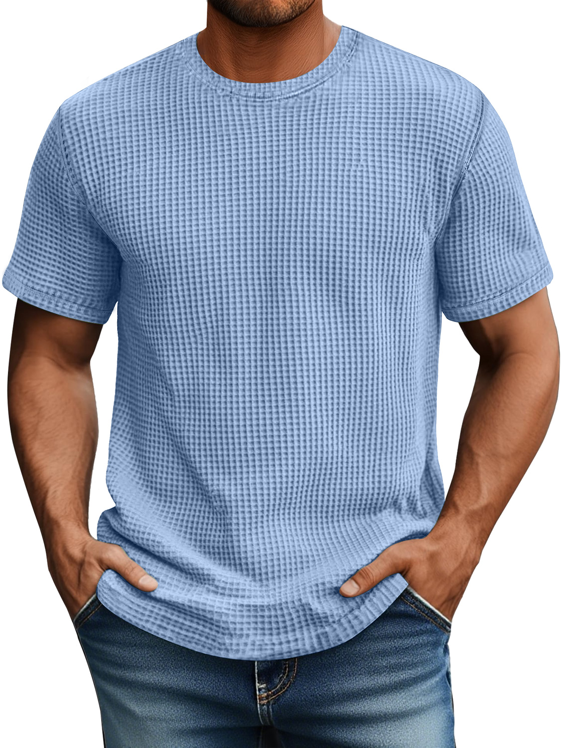 Men's Daily Waffle Casual Round Neck Comfortable Short Sleeve T-Shirt
