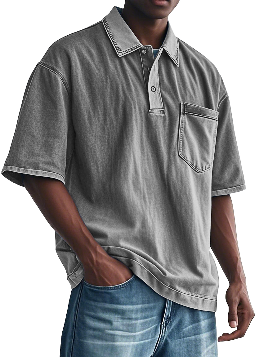 Men's Fashion Retro Distressed Lapel Pocket Polo Shirt