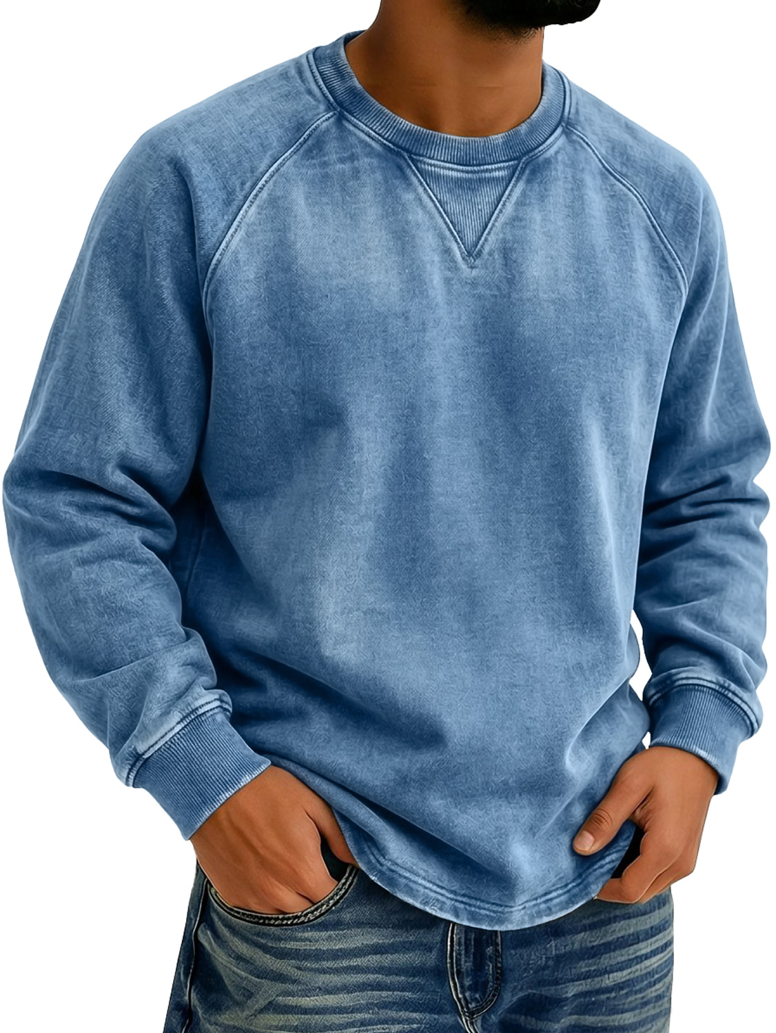 Men's Vintage-style Crew Neck Casual Long-sleeved T-shirt With Raglan Sleeves