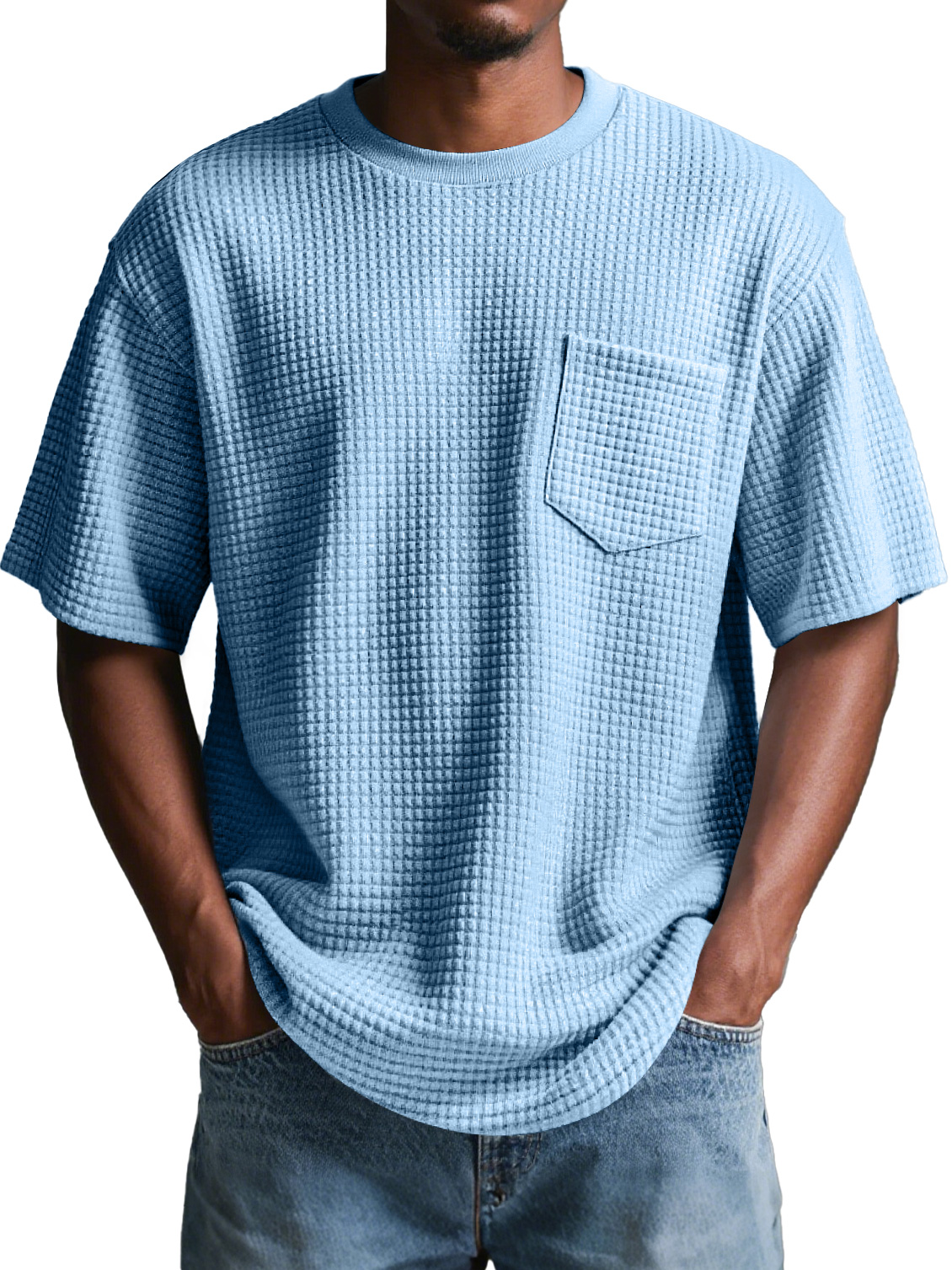 Men's Daily Round Neck Checkered Lapel Pocket Solid Color Short Sleeve T-shirt
