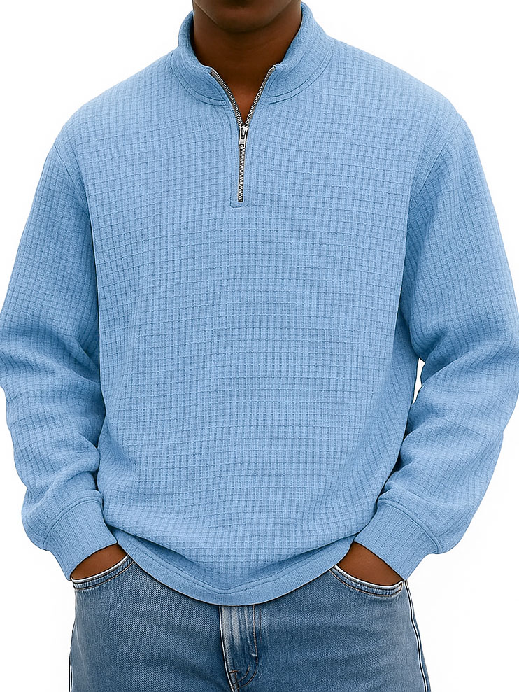 Men's Fashionable Casual Corn-patterned Corduroy Stand-up Collar Half-zip Long-sleeved Sweatshirt