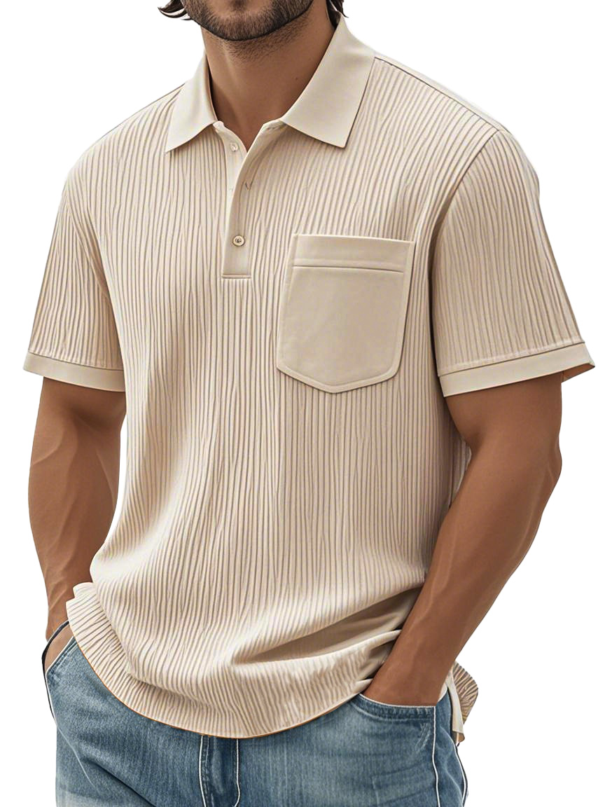 Men's Fashion Casual Textured Fabric Short-sleeved Pocket Polo Shirt