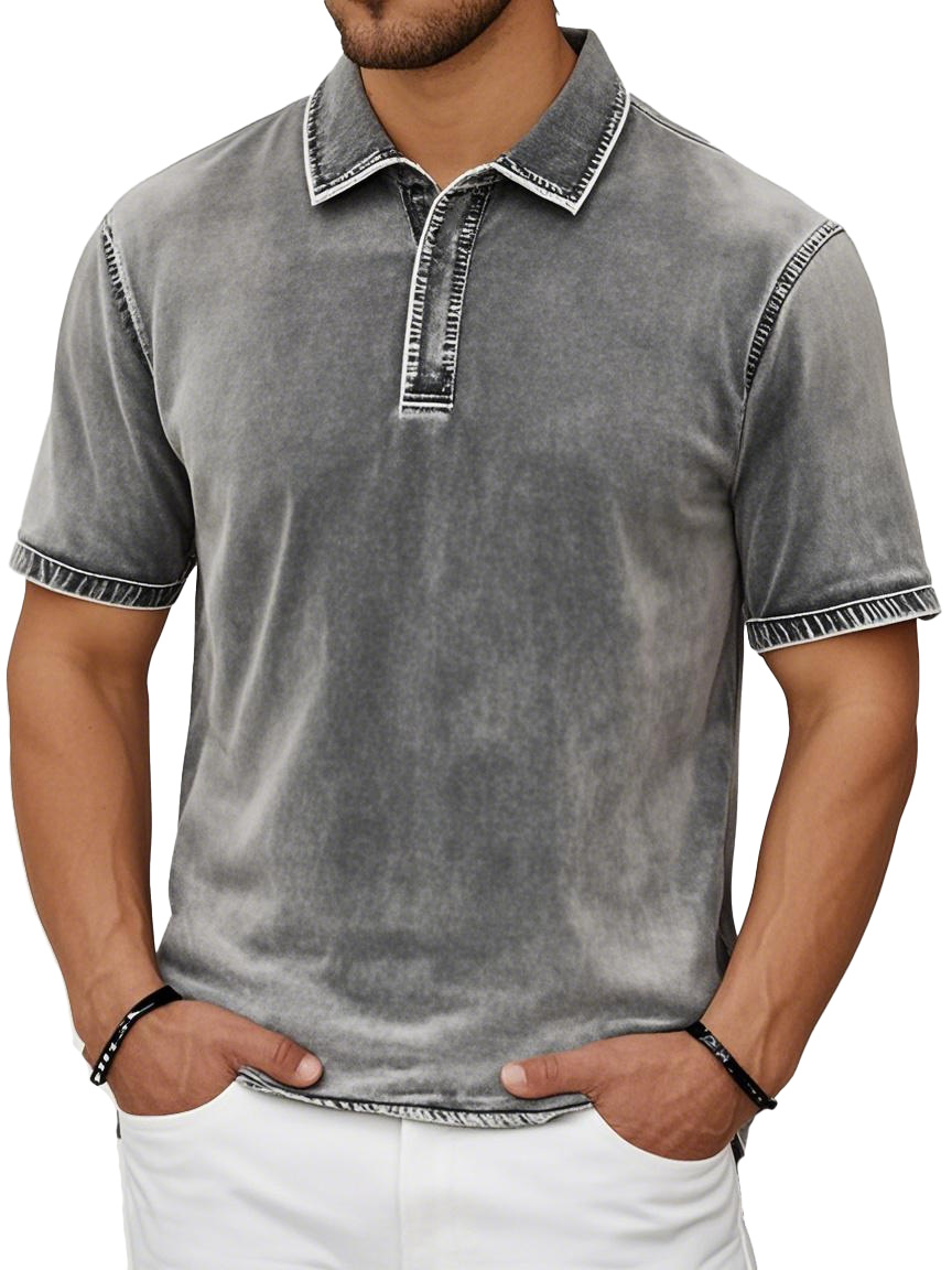 Men's Fashion Casual Retro Distressed Lapel Short-sleeved Polo Shirt