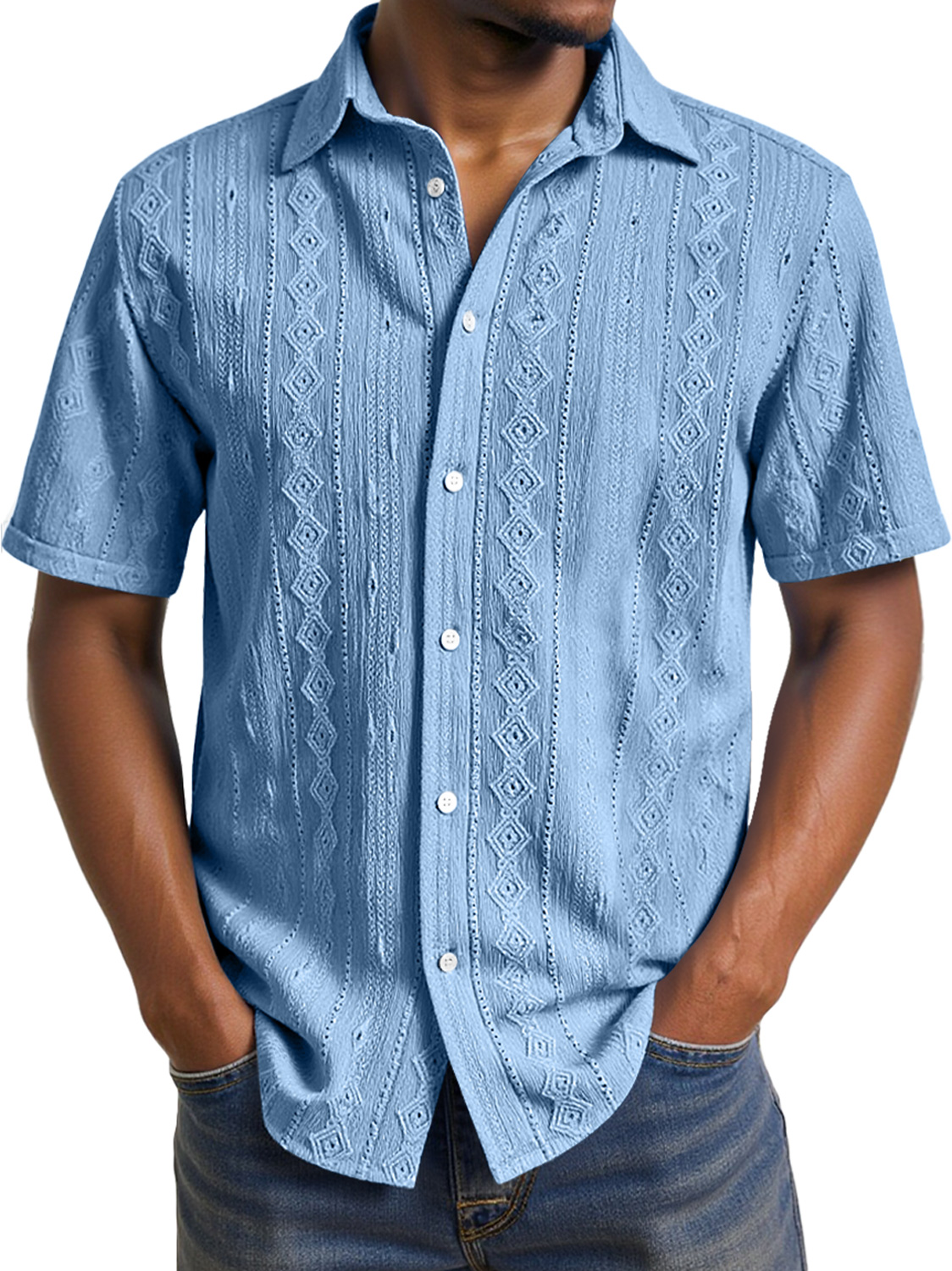 Men's Daily Casual Jacquard Texture Comfortable Short-sleeved Shirt