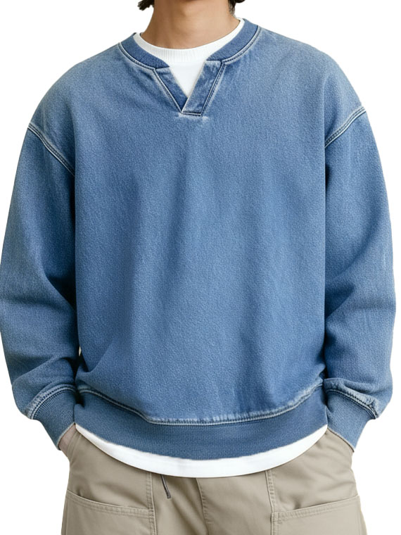 Men's Fashionable Casual Retro Faux Two-Piece V-Neck Long-Sleeved Top
