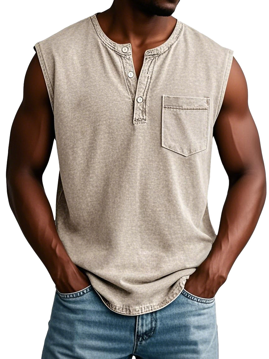 Men's Fashion Casual Retro Sports Pocket Sleeveless T-shirt