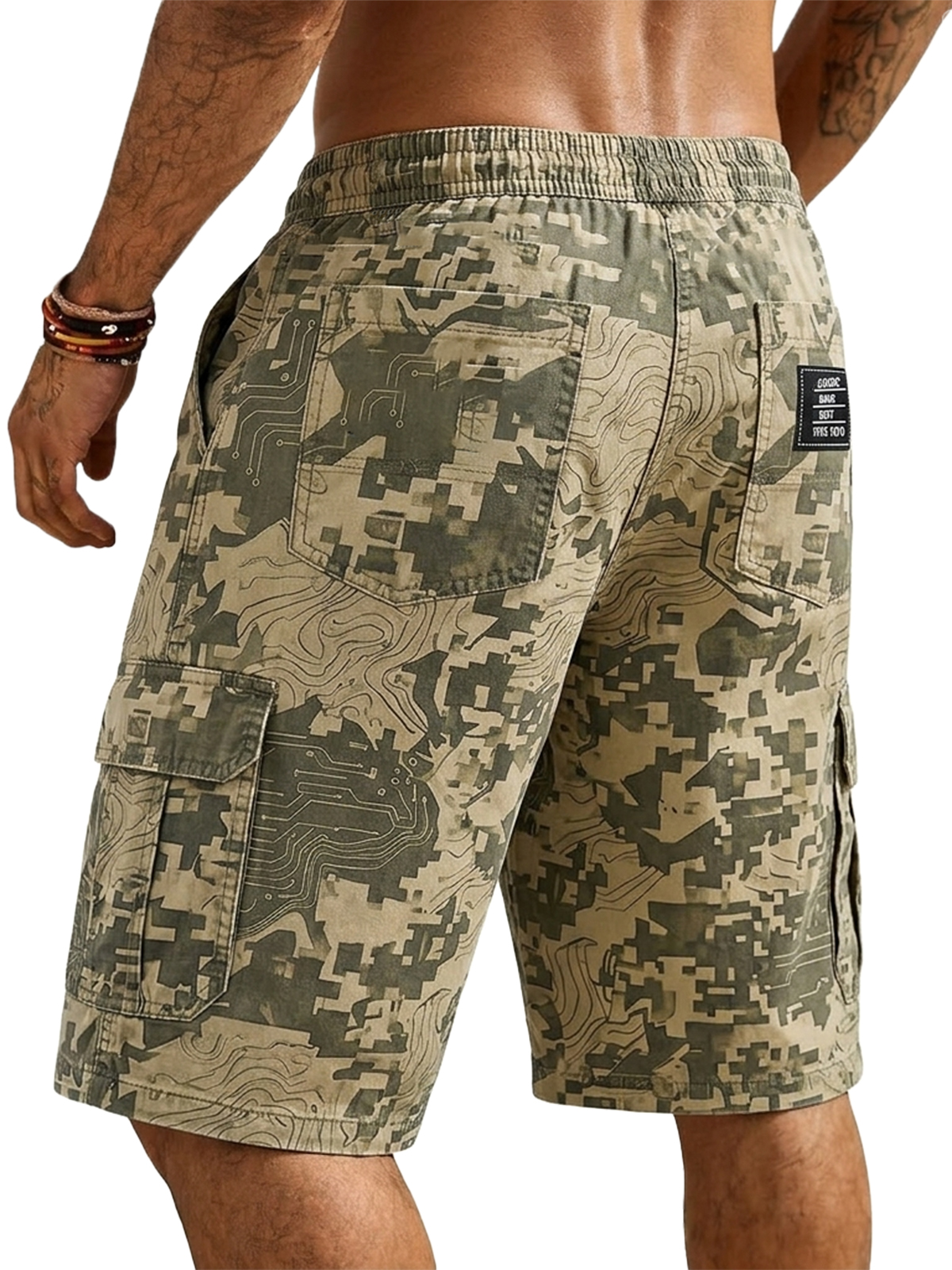 Digital Camouflage Multi-Pocket Basic Cargo Shorts