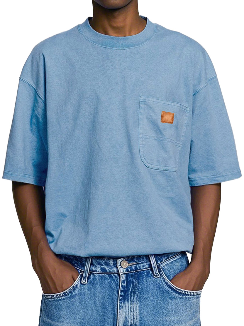 Men's Retro Round Neck Pocket Casual Workwear Short Sleeve T-Shirt