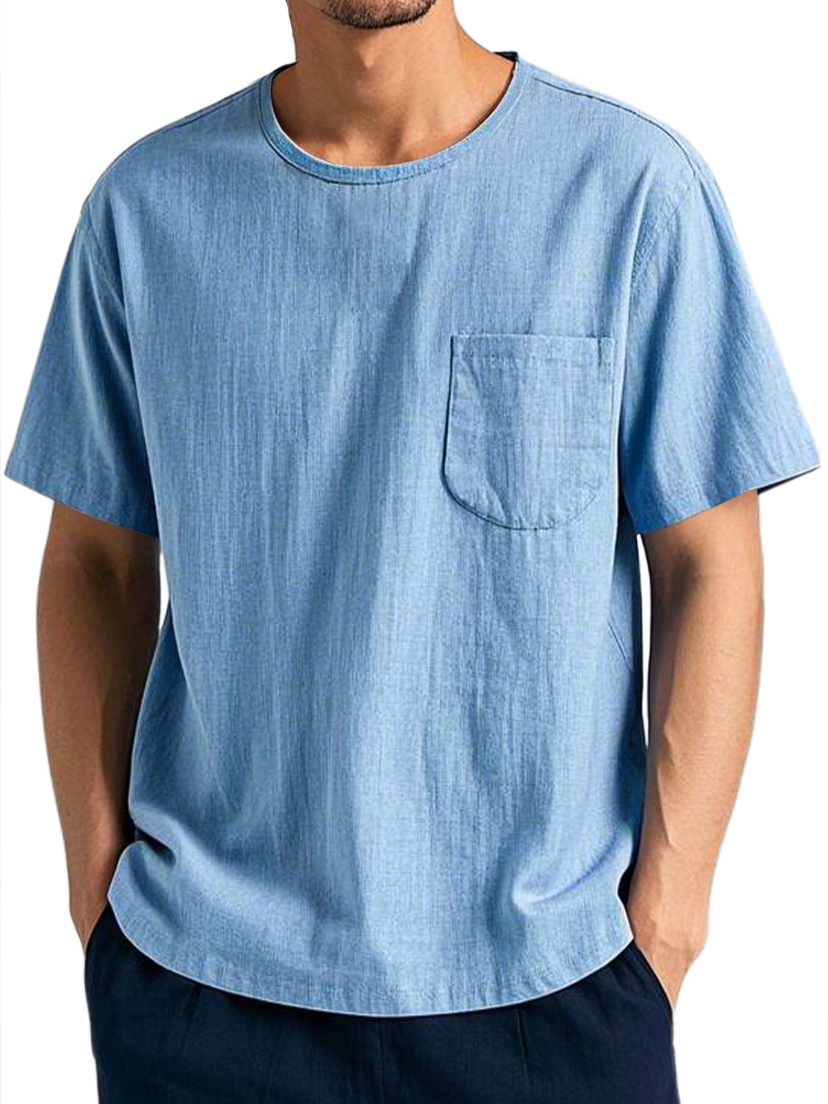 Men's Everyday Casual Round Neck Pocket Comfort Short Sleeve T-Shirt