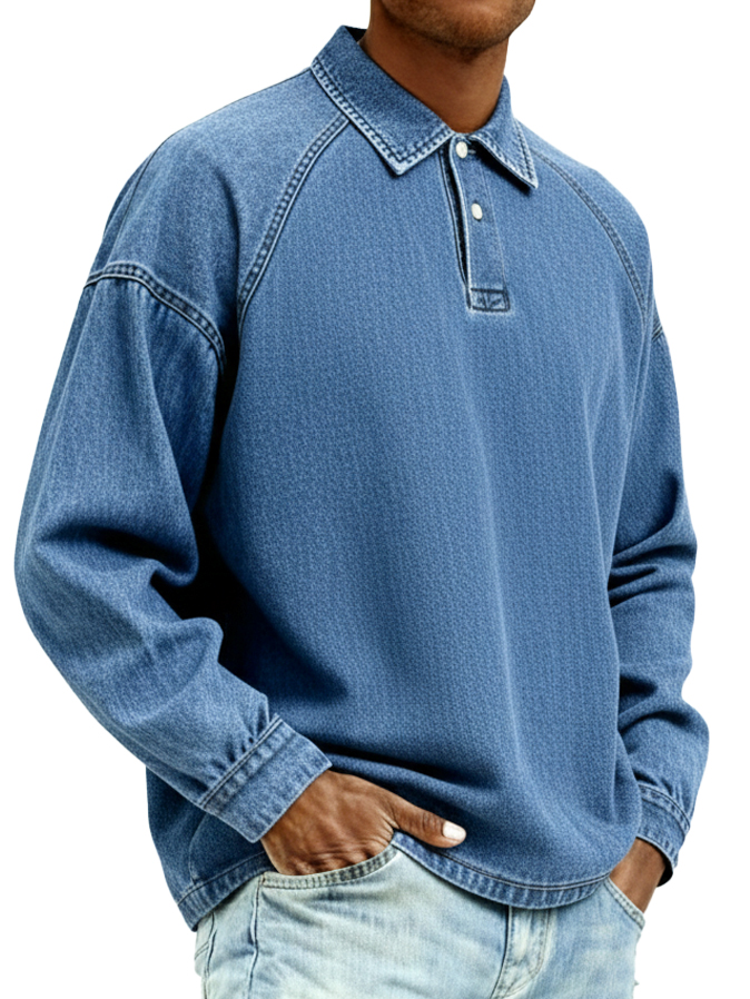 Men's Retro Distressed Fashion Raglan Collared Polo Shirt