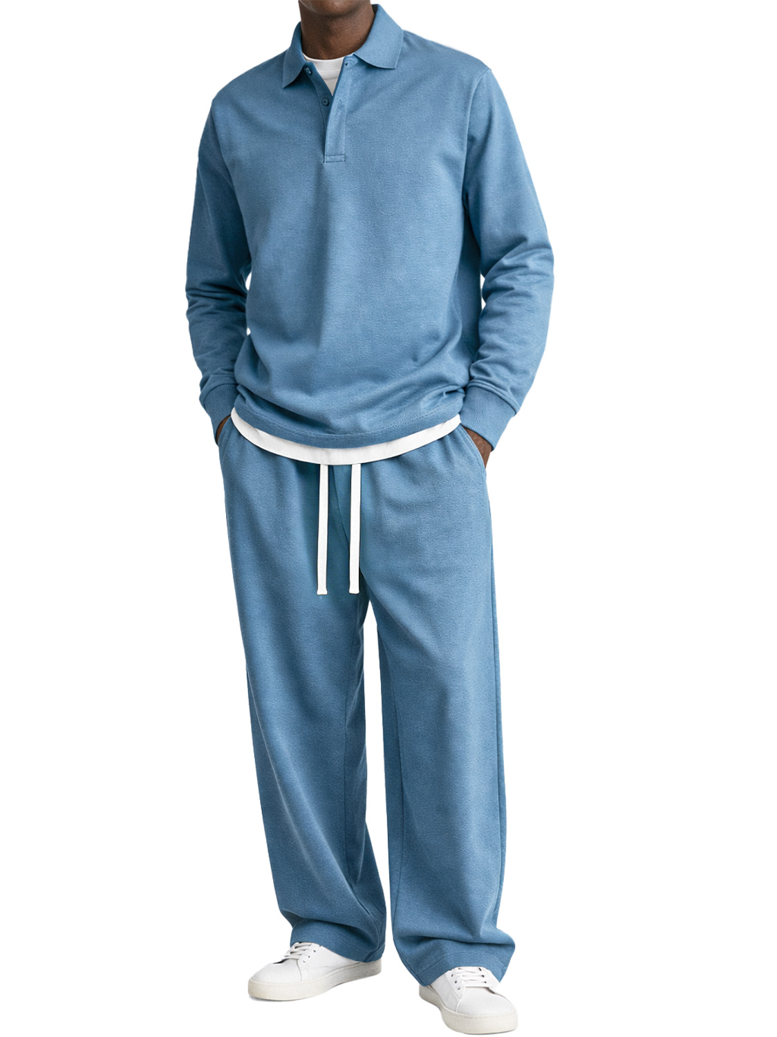 Men's Comfortable Polo Shirt And Trousers Two-piece Set With Concealed Placket Design