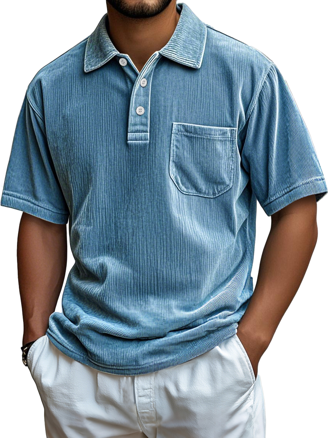 Men's Everyday Corduroy Pocket Casual Comfortable Short-sleeved Polo Shirt