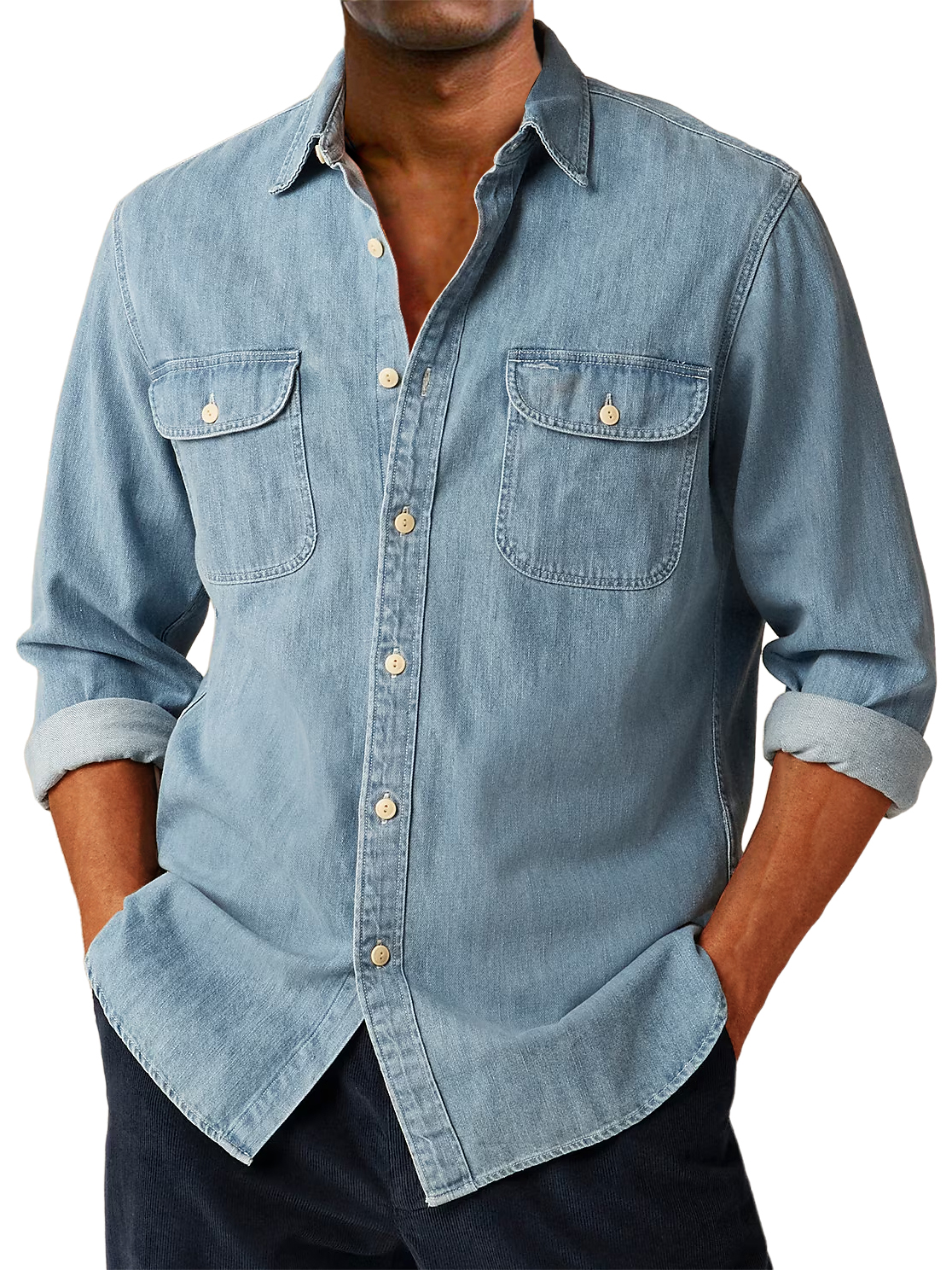 Men's Vintage Double-pocket Casual And Comfortable Long Sleeved Shirt