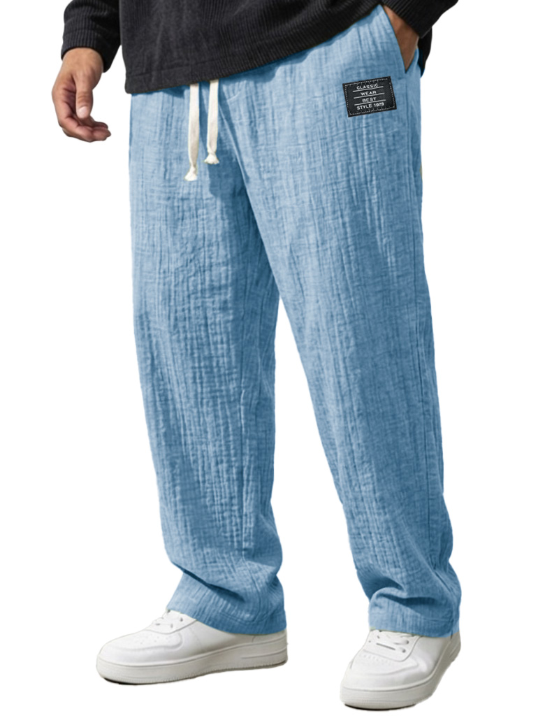 Men's Fashionable Casual Bubble-Crinkled Fabric Loose-Fit Pocket Trousers