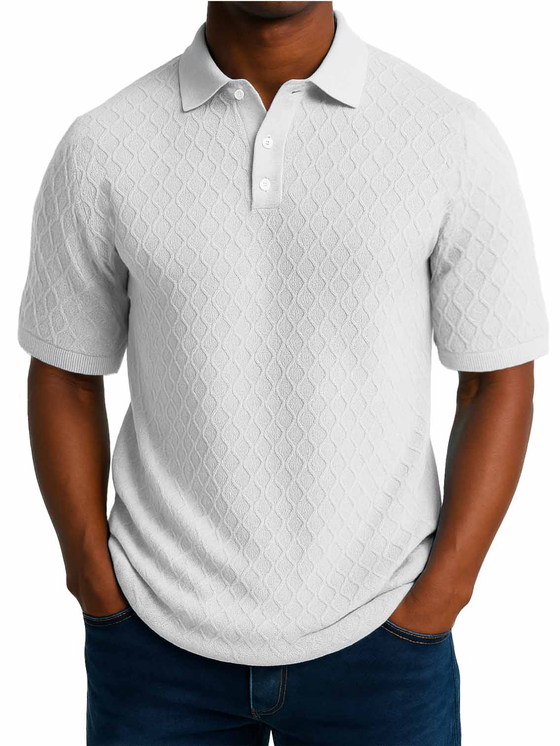 Men's Fashion Daily Casual Jacquard Fabric Short-sleeved Lapel Polo Shirt