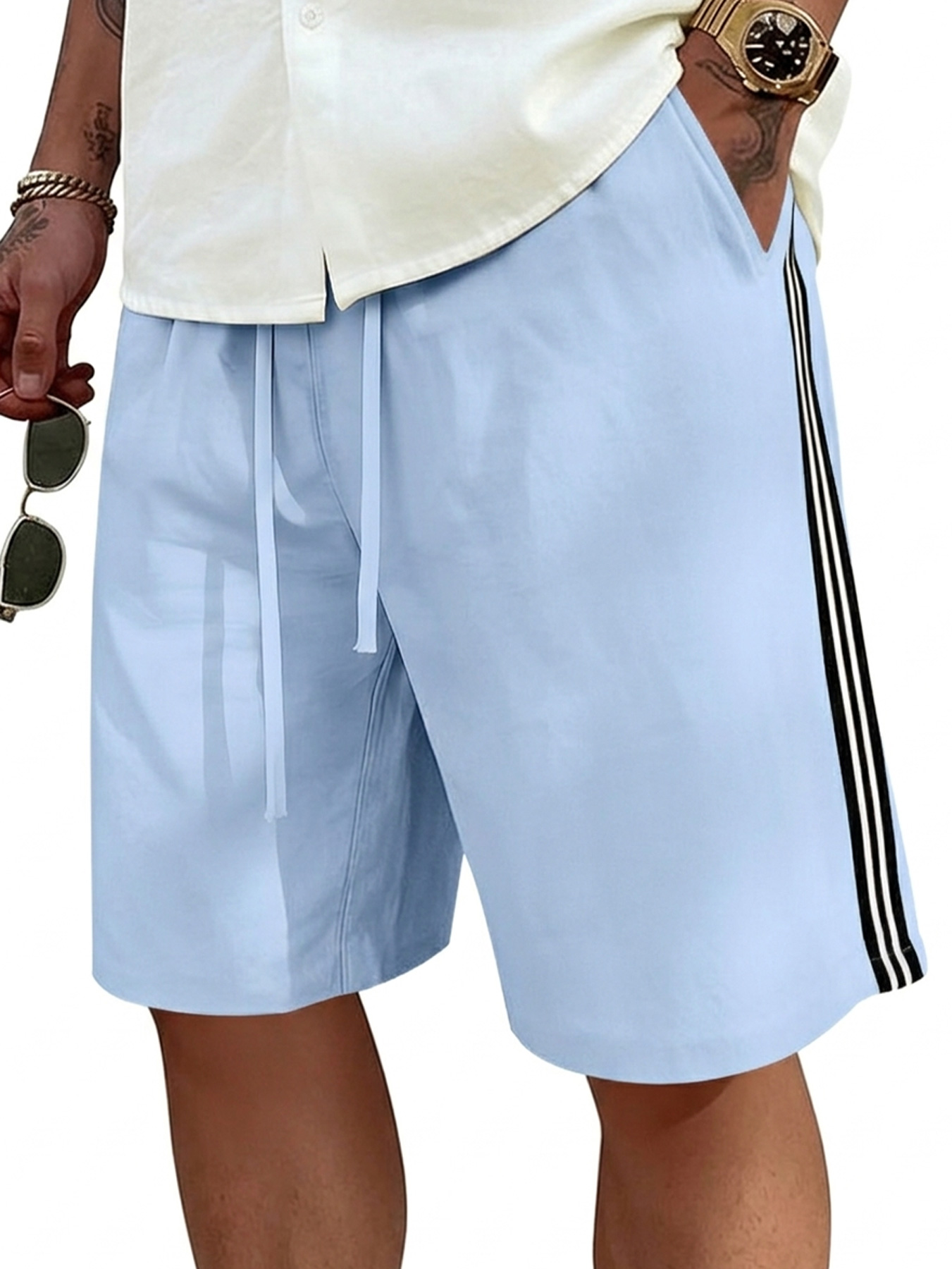Men's Casual Beach Shorts Simple Striped and Drawstring