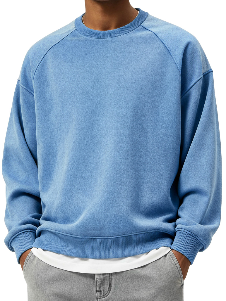 Men's Fashionable Sporty Distressed Long-Sleeve Crew Neck Sweatshirt