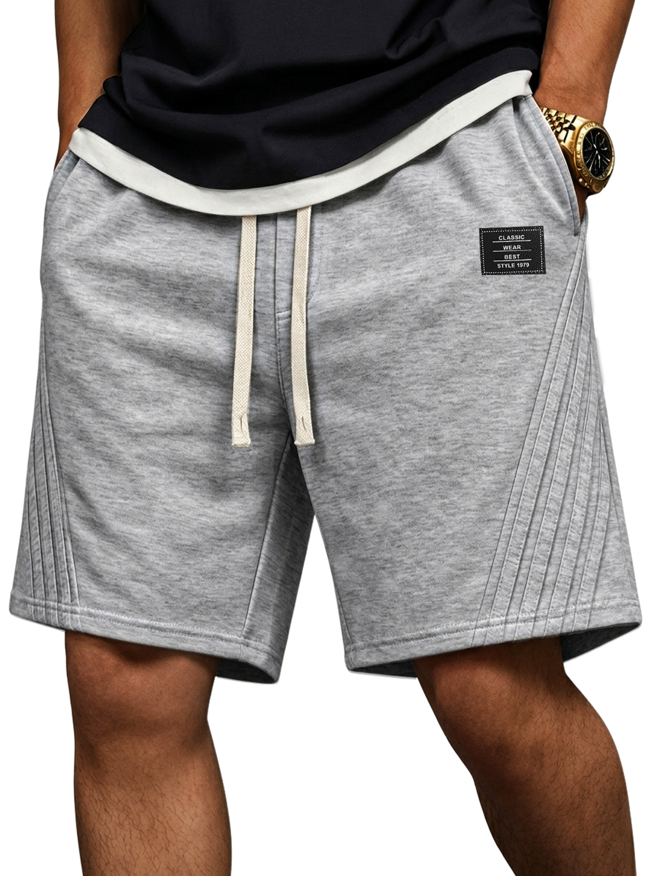 Men's Casual Loose-fitting Shorts With Diagonal Stripes And Embroidered Logo On The Side