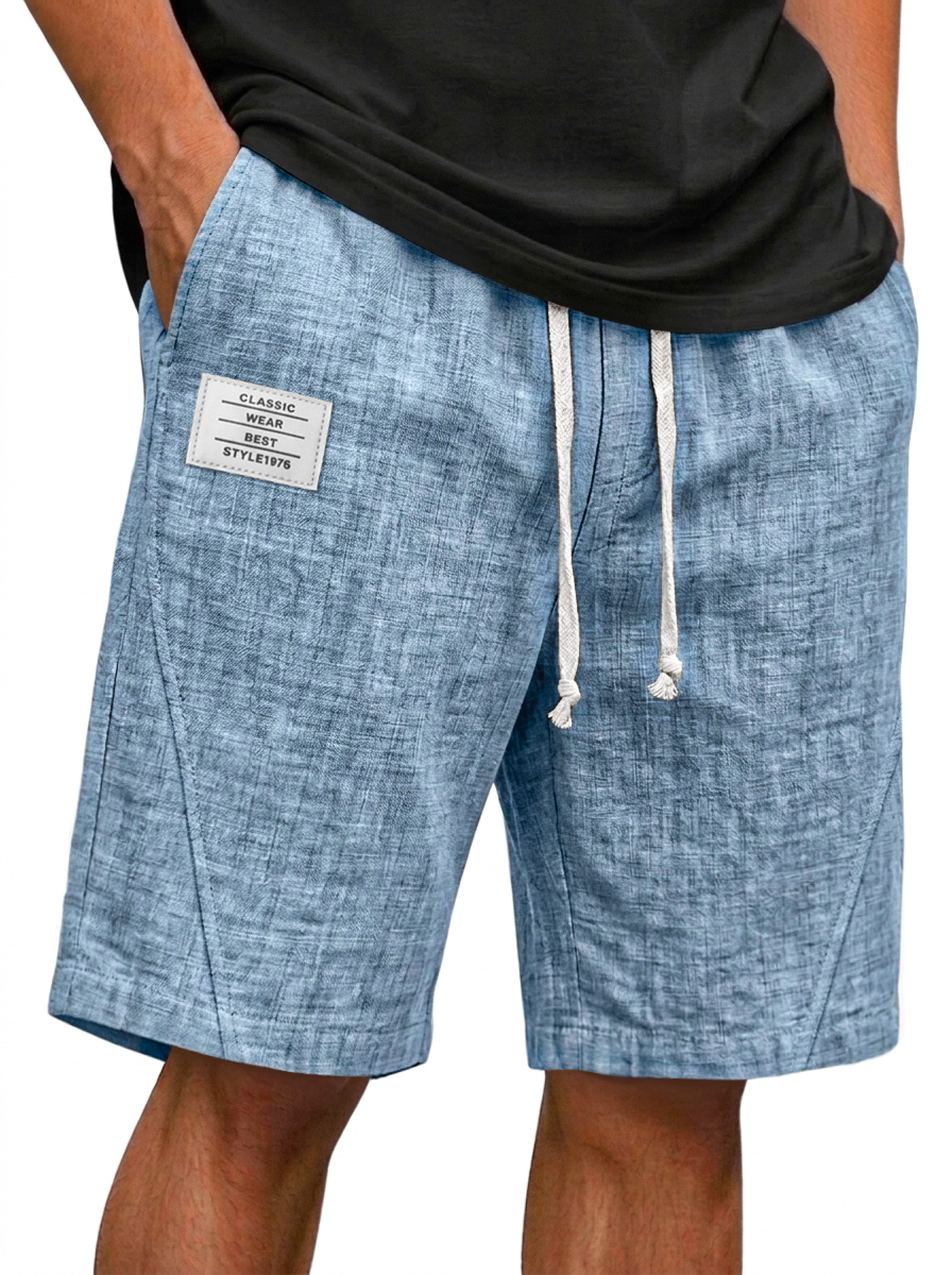 Men's Cotton-Linen Deconstructed Casual Shorts with Embroidered Logo
