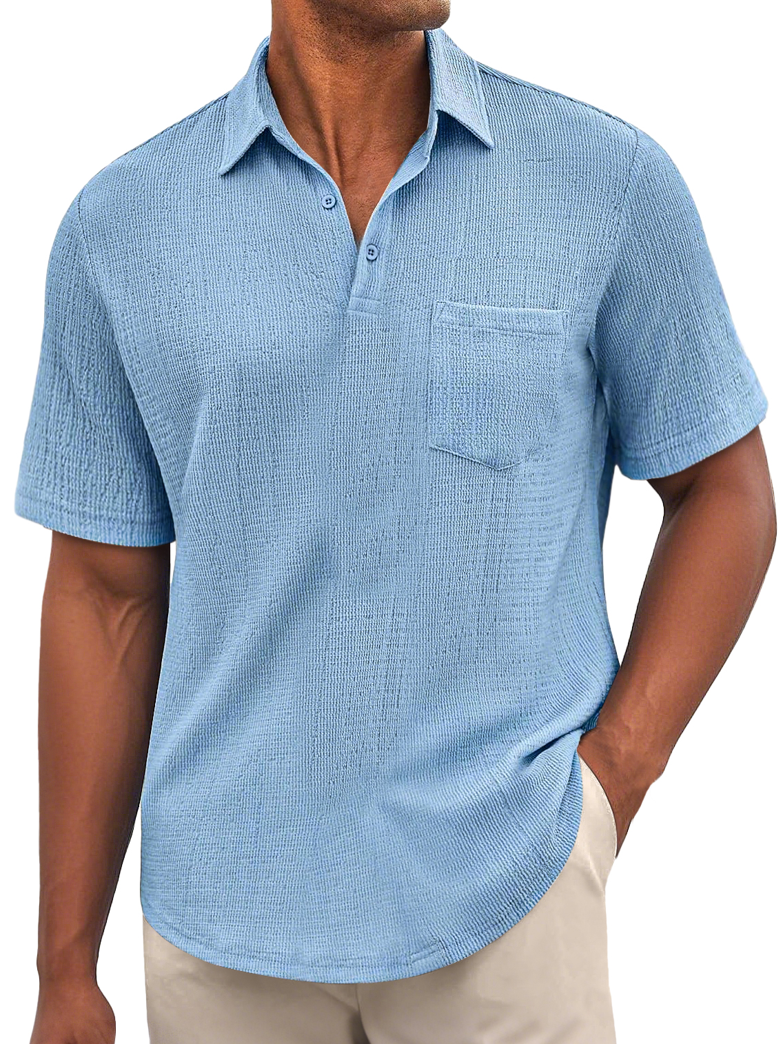 Men's Daily Bubble Wrinkle Casual Pocket Solid Color Short Sleeve POLO Shirt