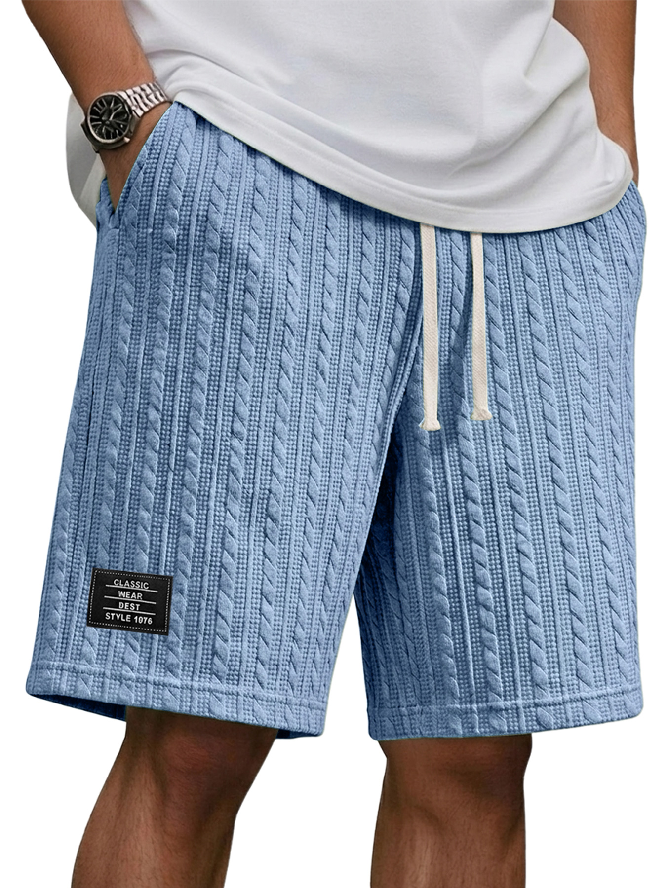Men's Relaxed-fit Shorts With Jacquard Texture And Embroidered Logo