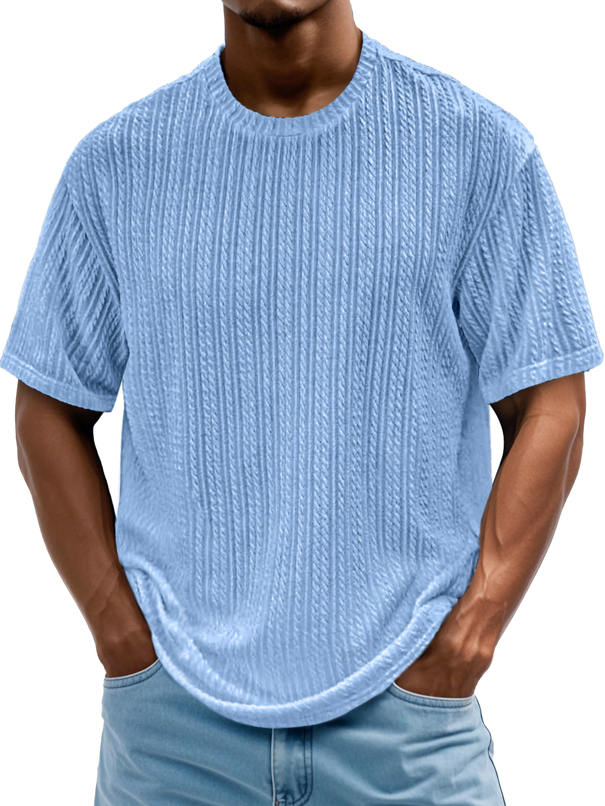 Men's Daily Round Neck Casual Texture Solid Color Comfortable Short-sleeved T-shirt