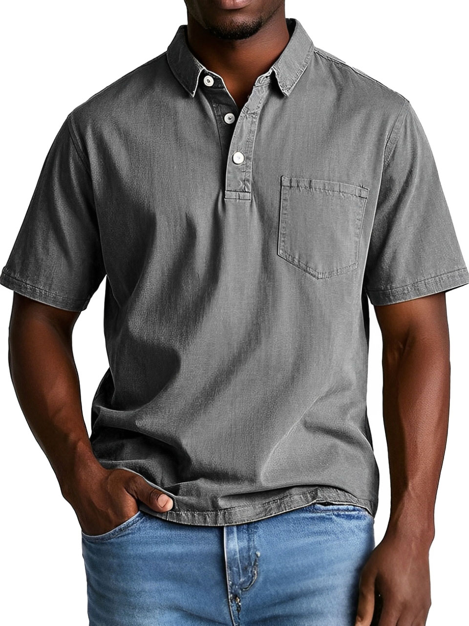 Men's Fashion Retro Distressed Lapel Pocket Short Sleeve Polo Shirt