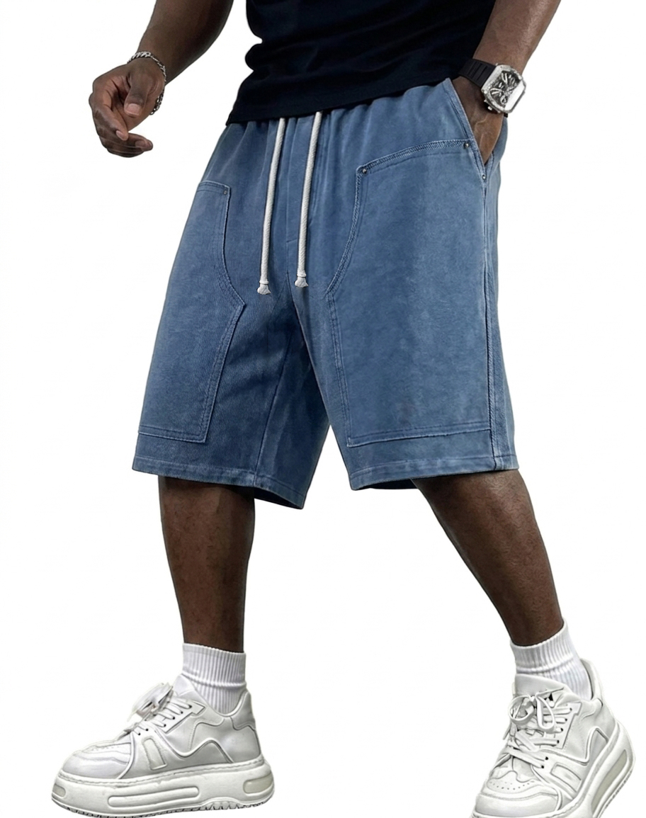 Men's Washed Patchwork Casual Cargo Shorts